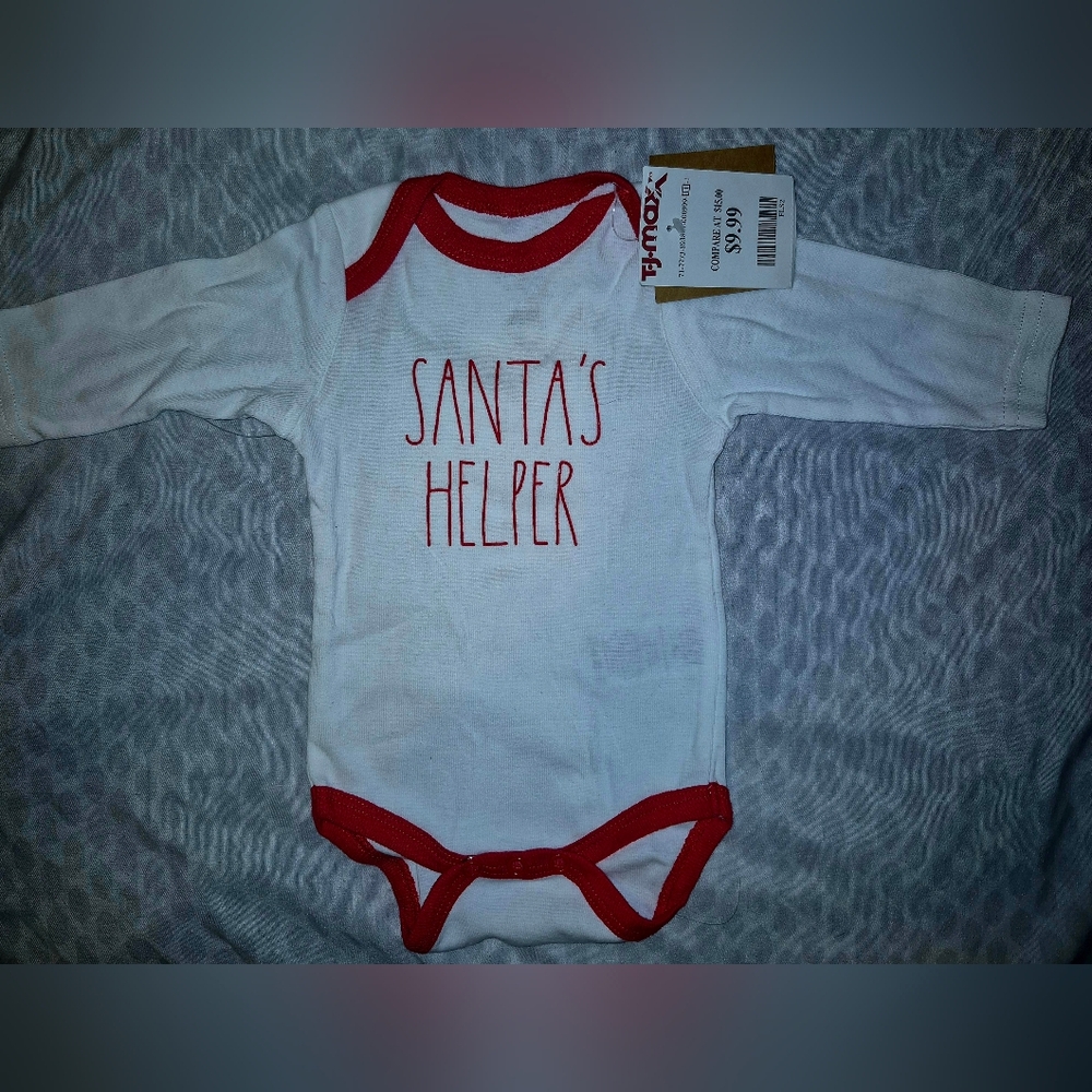 Santa's Helper Baby Bodysuit - Red Trim